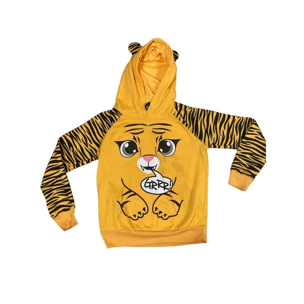 Love Kids Sweatshirt Yellow Medium Hooded Tiger Kangaroo Pocket Pullover